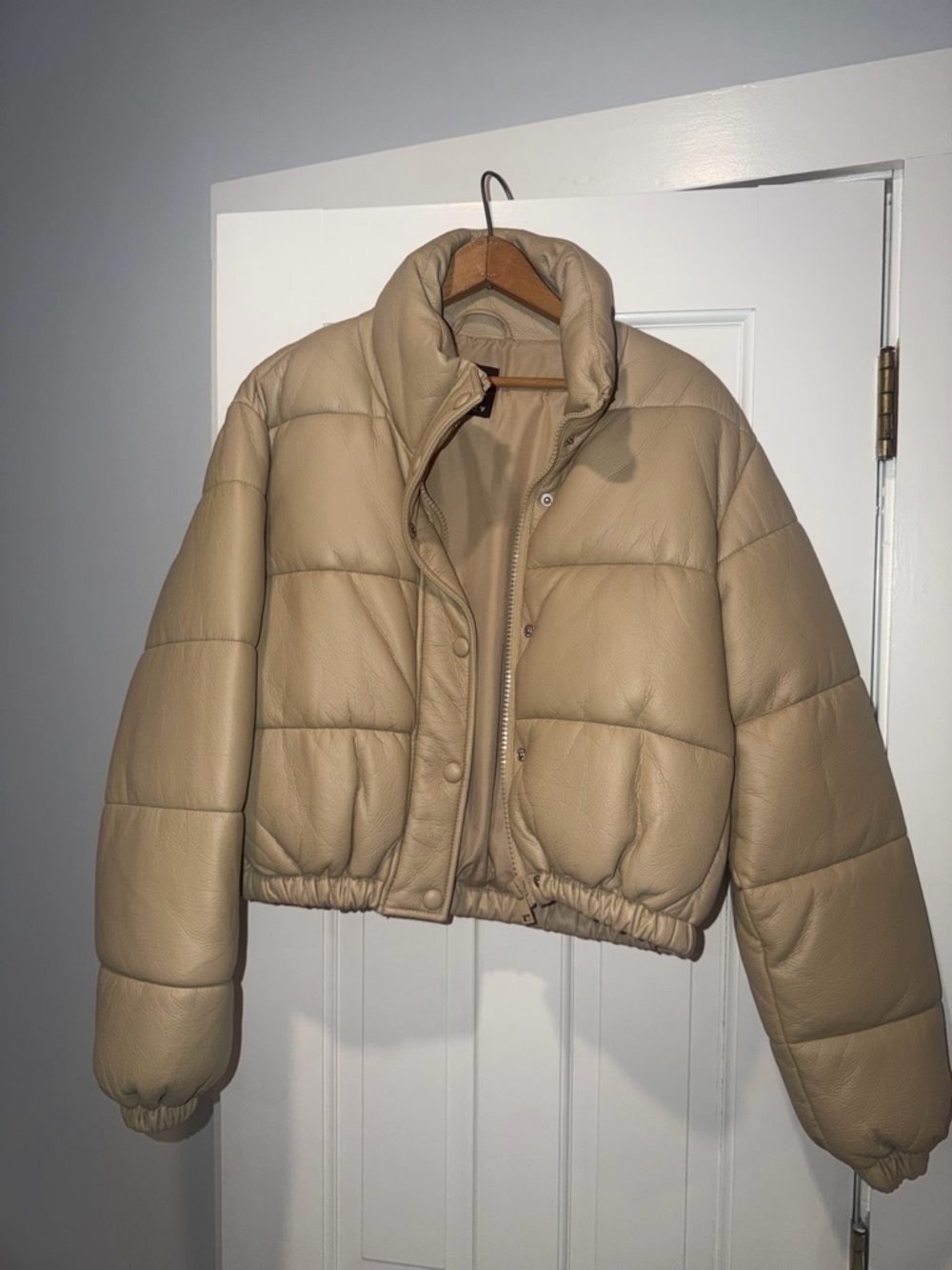 Zara puffer jacket taupe beige
